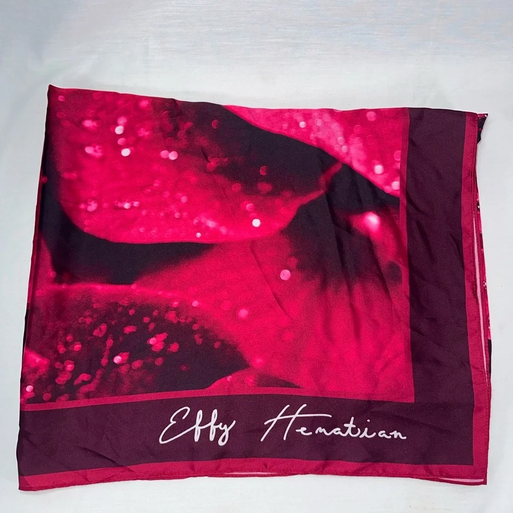 Effy Hemation Pink Dew Drop Rose Satin Scarf Floral Statement Wrap Romantic XL